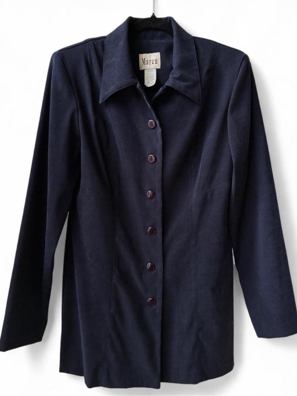 Vintage Maren Navy Button-Up Long Sleeve Jacket shacket 8 work professional